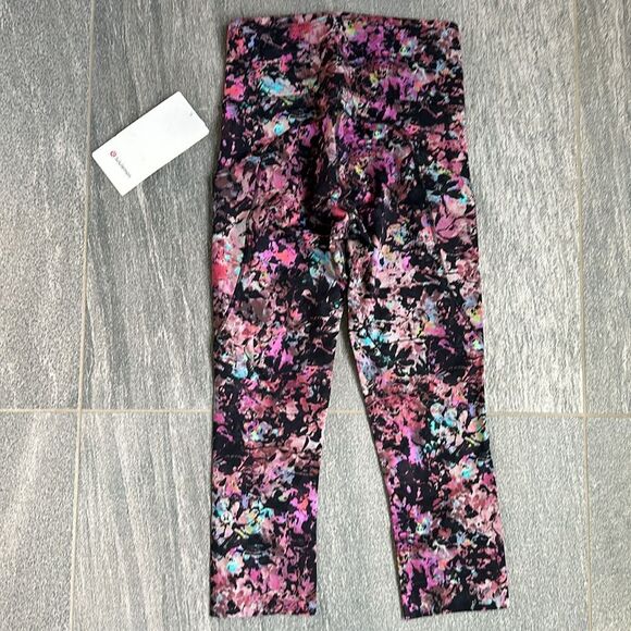 NWT Lululemon Fast & Free High-Rise Crop 19" Running Legging Black Pink Floral 4 - Picture 8 of 16